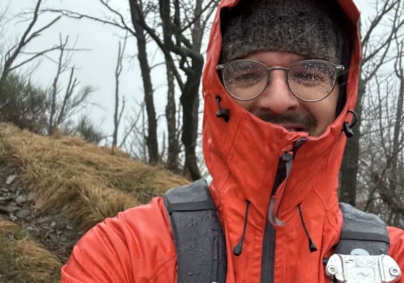 Stefano Hiking a Misty Winter Trail